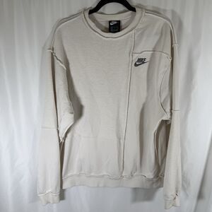Nike Sweater Women's Small White Stitch Terry Cloth Crew Neck Pullover Cotton Bl